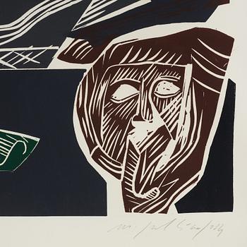 Mimmo Paladino, color wood cut, signed and numbered 3/65, dted 1984.