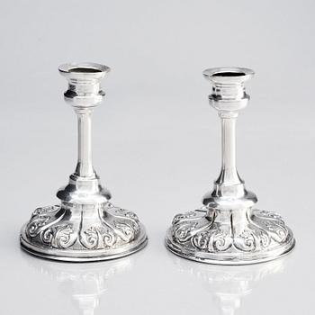 A pair of Swedish 19th century silver candlesticks, undistinct mark, possibly Olof Pehr Hallberg, Norrköping (1832-1862).