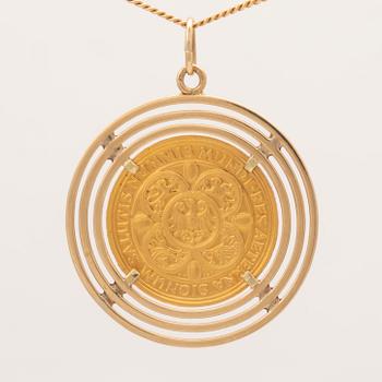 Halsband guld med hänge av mynt Maria Theresia.