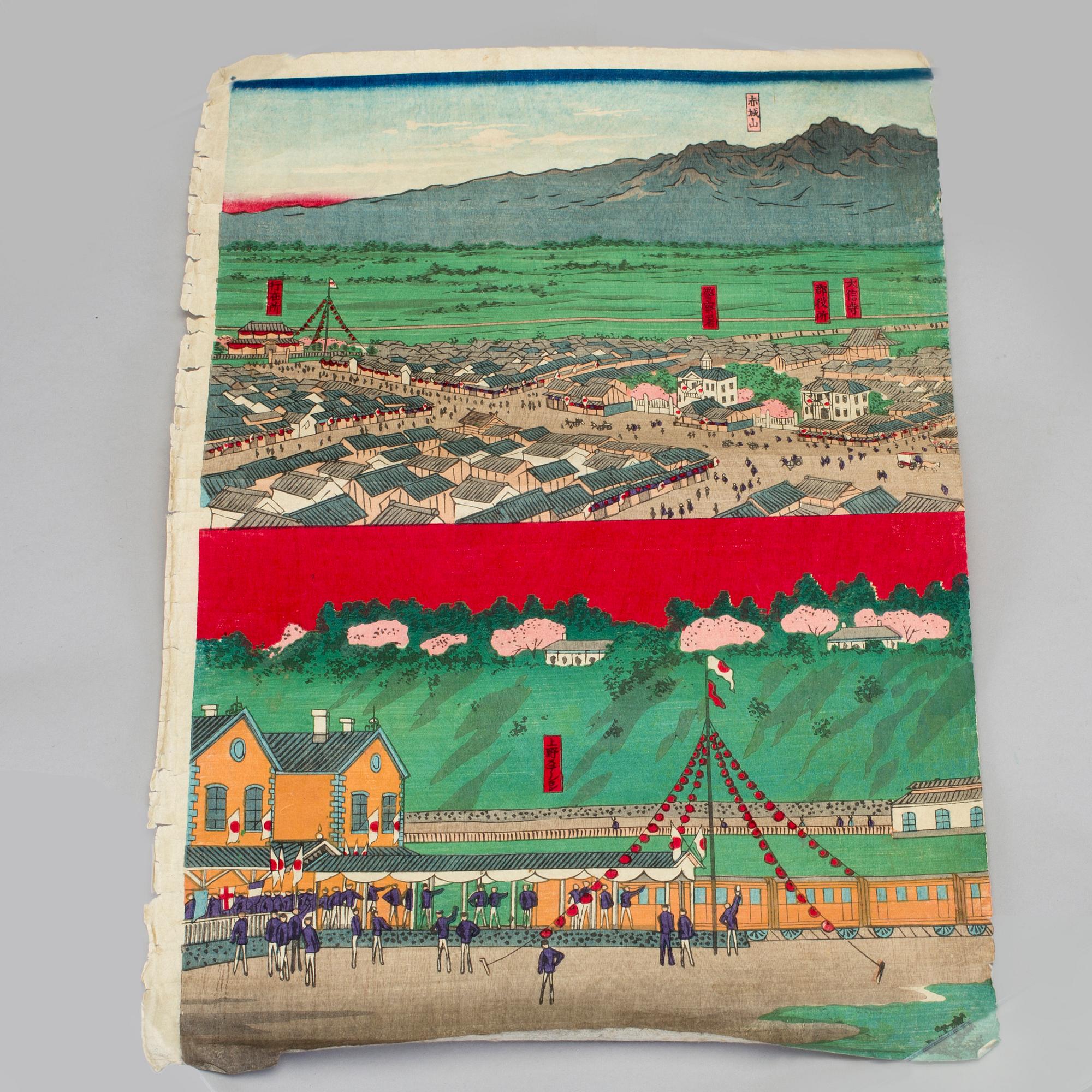 TRÄSNITT, triptyk, Japan, 1800-tal.