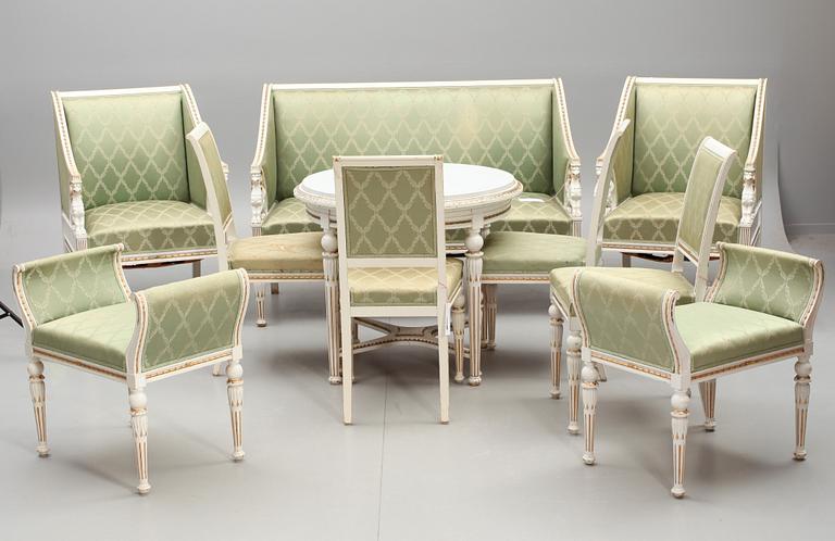 SALONGSMÖBLEMANG, 10 delar, empirestil. 1900-talets början.