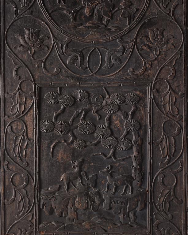 A set of three Chinsese hardwood panels, Qing dynasty.
