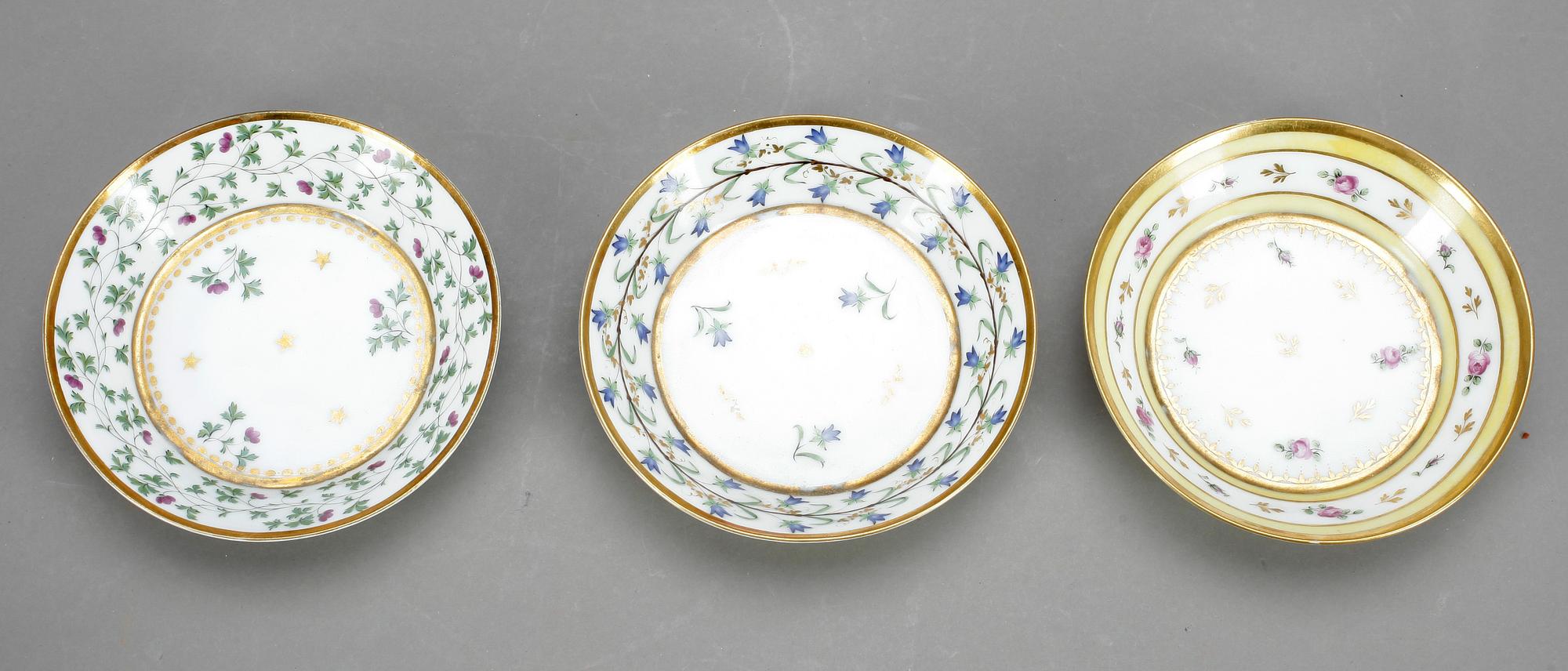 KOPPAR med FAT, 3 st, porslin, Dihl et Guerhard, Paris, empire, 1800-talets början.