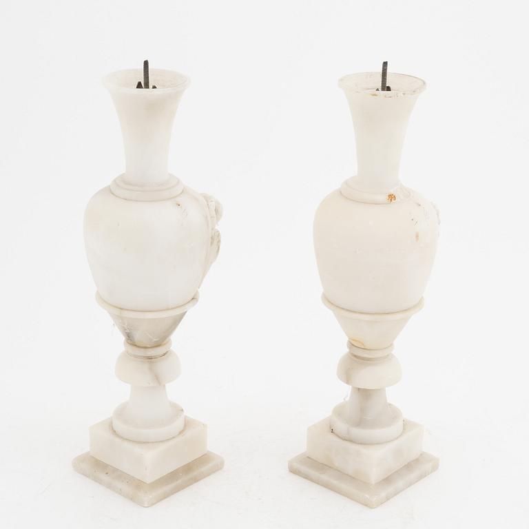 A pair alabaster ornaments, 20th Century.