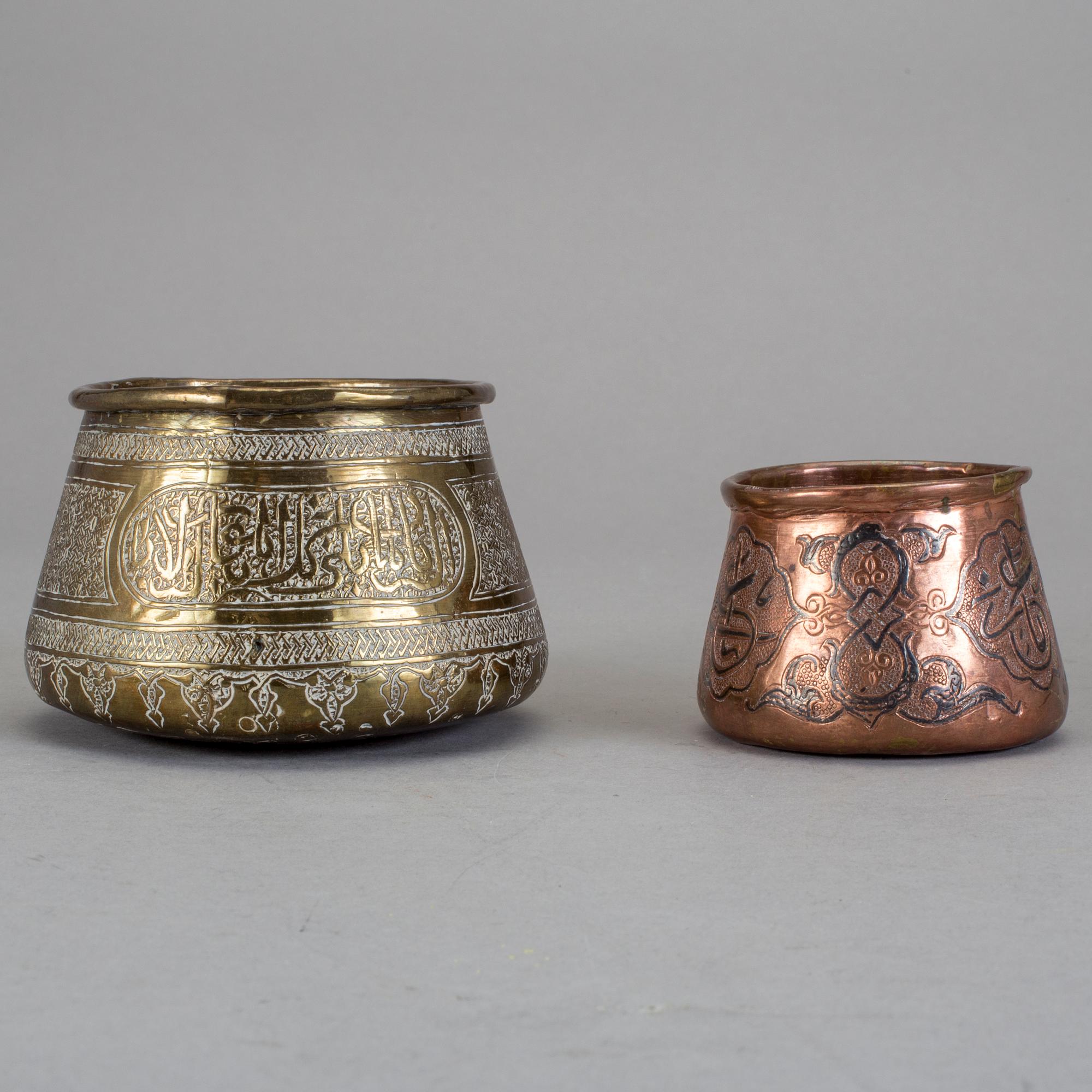 SKÅLAR, 2 stycken, koppar och mässing, Cairoware, 1800-tal.