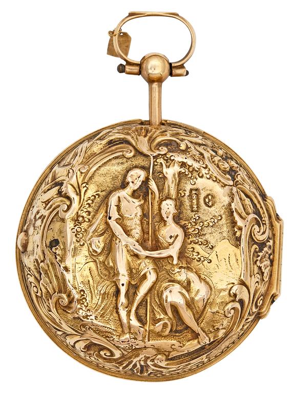 A gold verge pocket watch, Dunant, London 18th century.