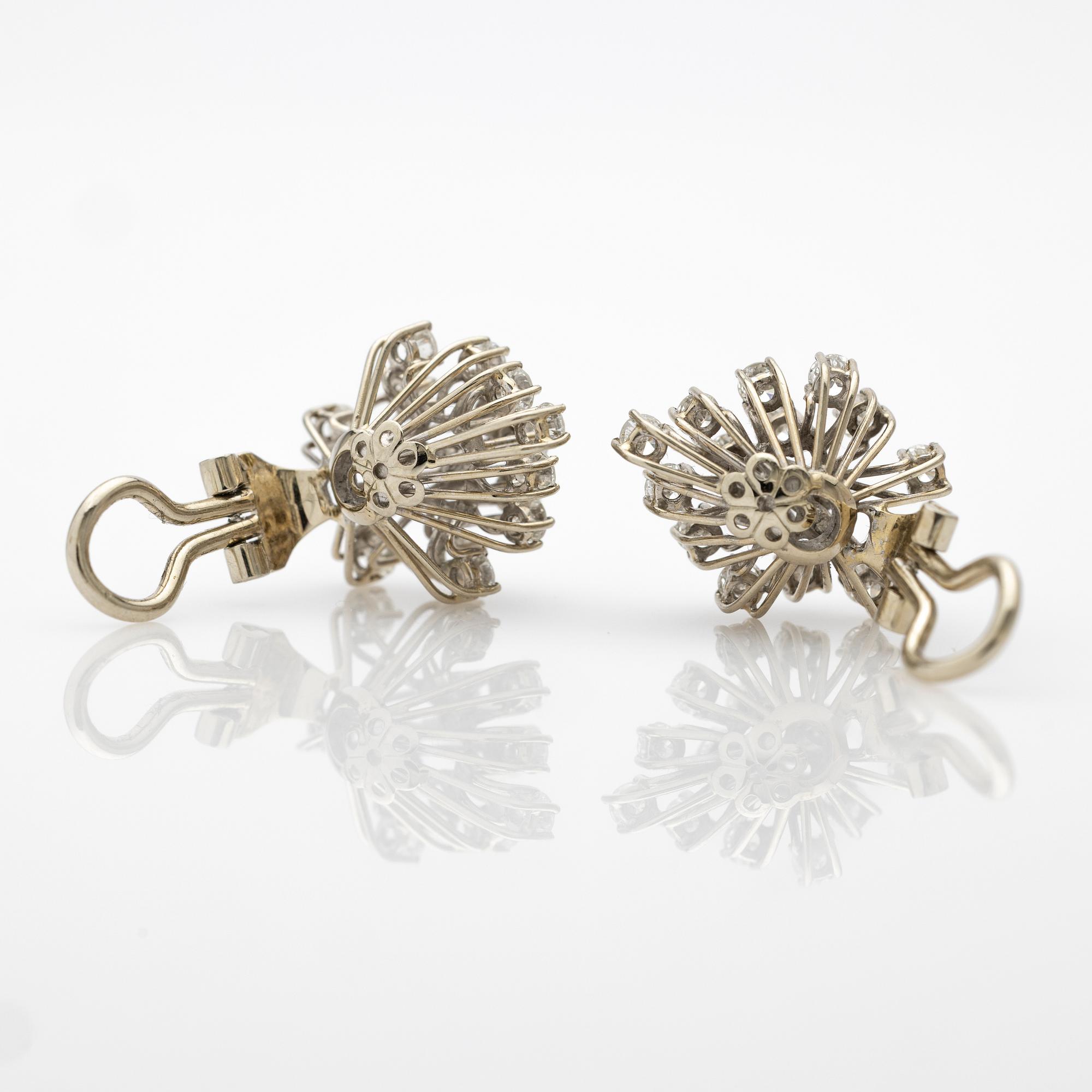 Earrings, a pair, 18k white gold and brilliant-cut diamonds.