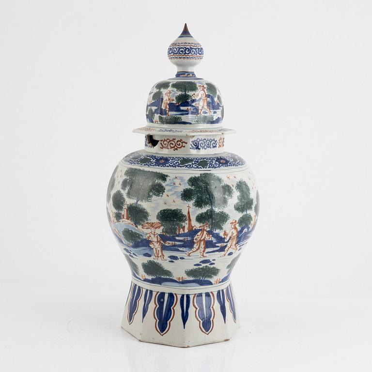 A faience urn with cover, Delft, Holland, 18th century.