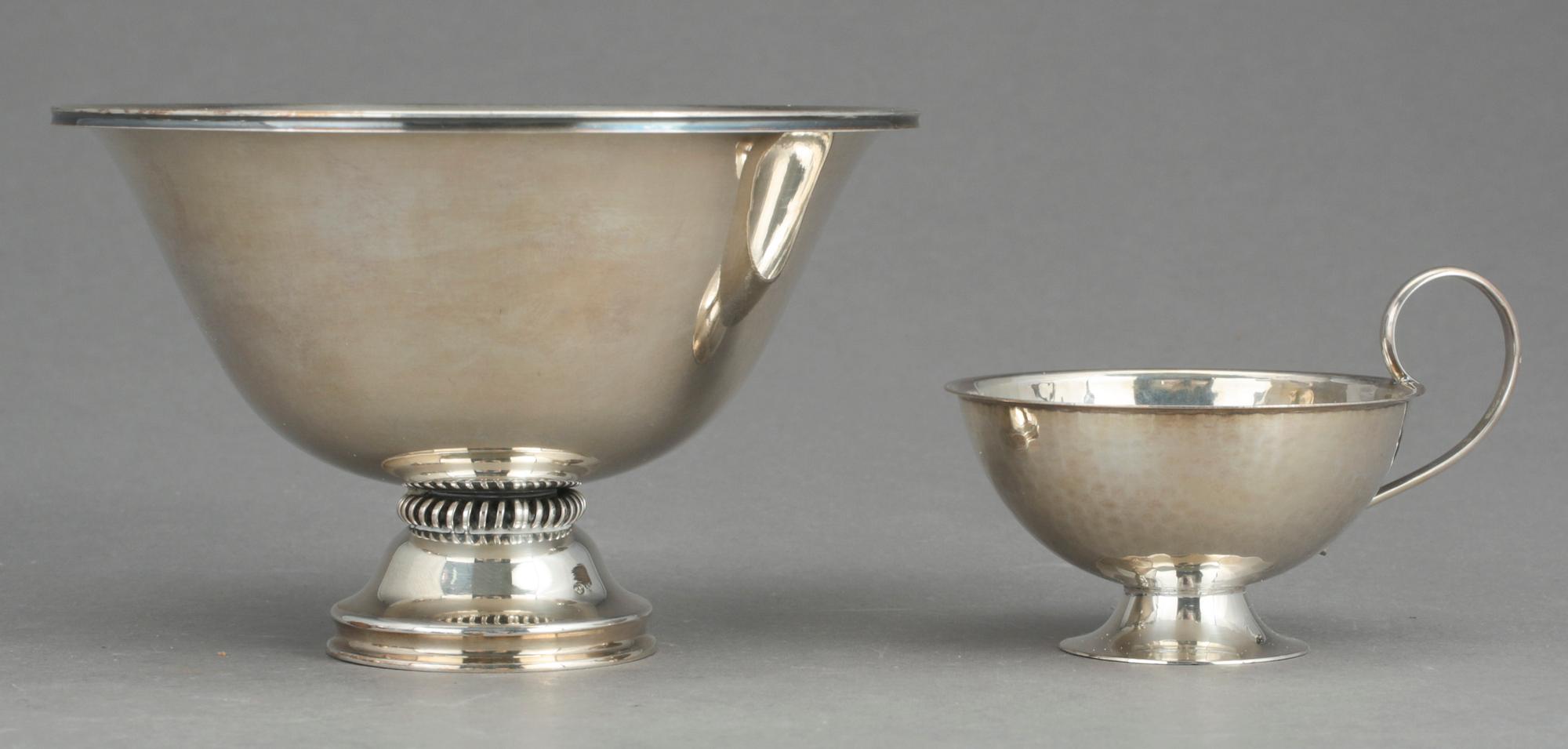 PUNSCHKOPPAR 6st samt SKÅL, silver, bla F. Olsson K&EC, Göteborg, 1961. Total vikt ca 277g.