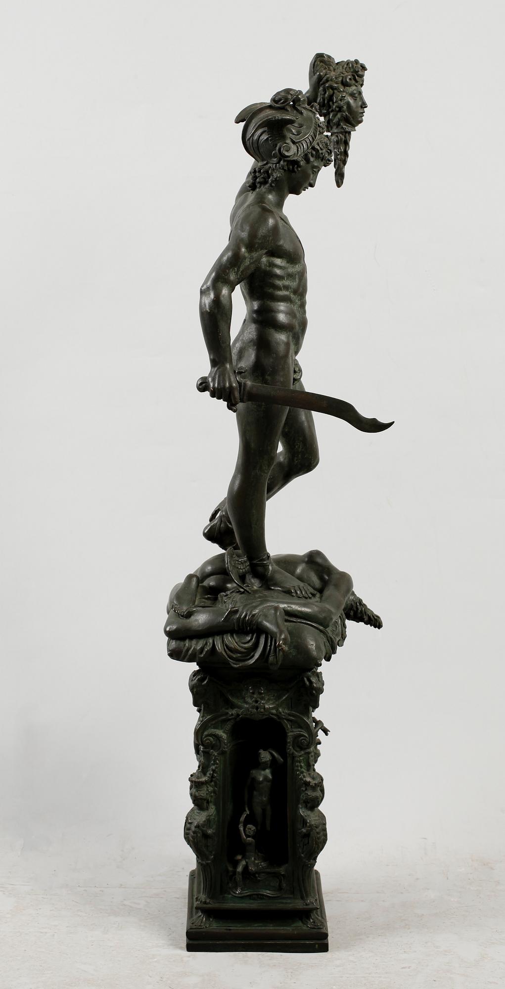 SKULPTUR, brons, efter Benvenuto Cellini, 1800-/1900-tal. H ca 95.