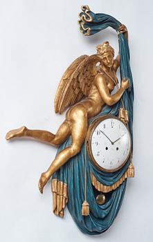 A Swedish Empire early 19th century gilt wood wall clock.