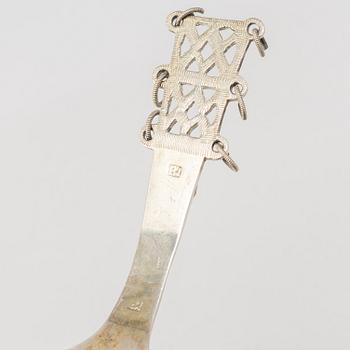 A Swedish silver spoon, possibly the mark of Michel Burman d ä Lidköping (1704-1716).