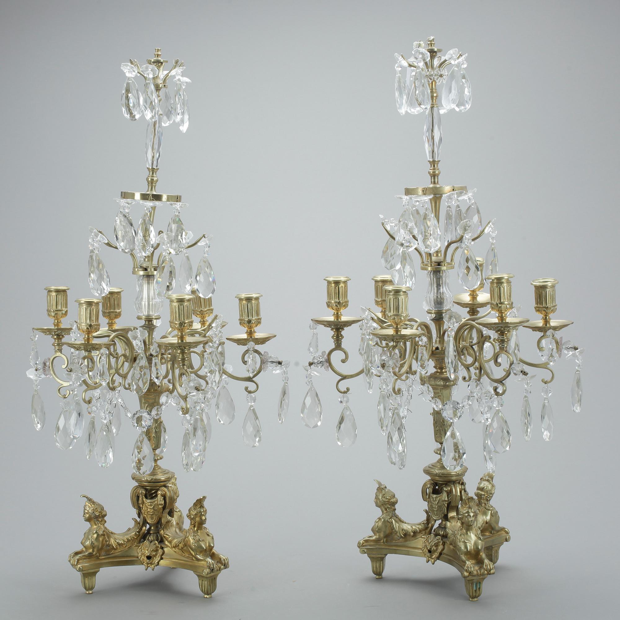 KANDELABRAR, ett par, förgylld mässing, barockstil, Boulles art. sent 1800-tal.