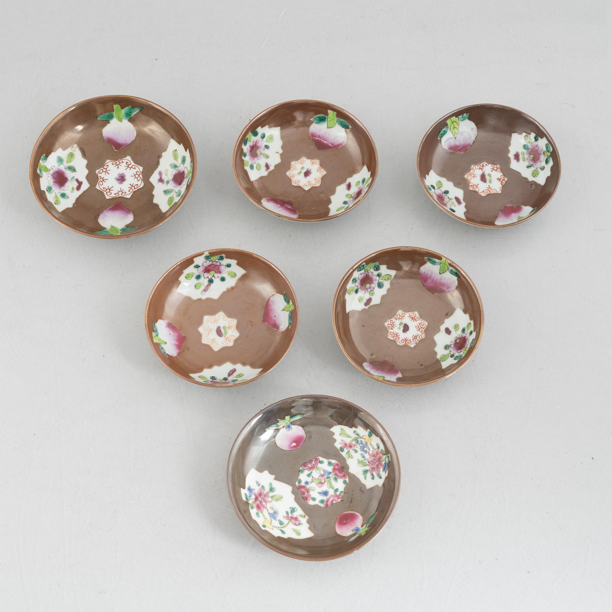 Six café au lait cups with sauces, China, Qianlong (1736-95).