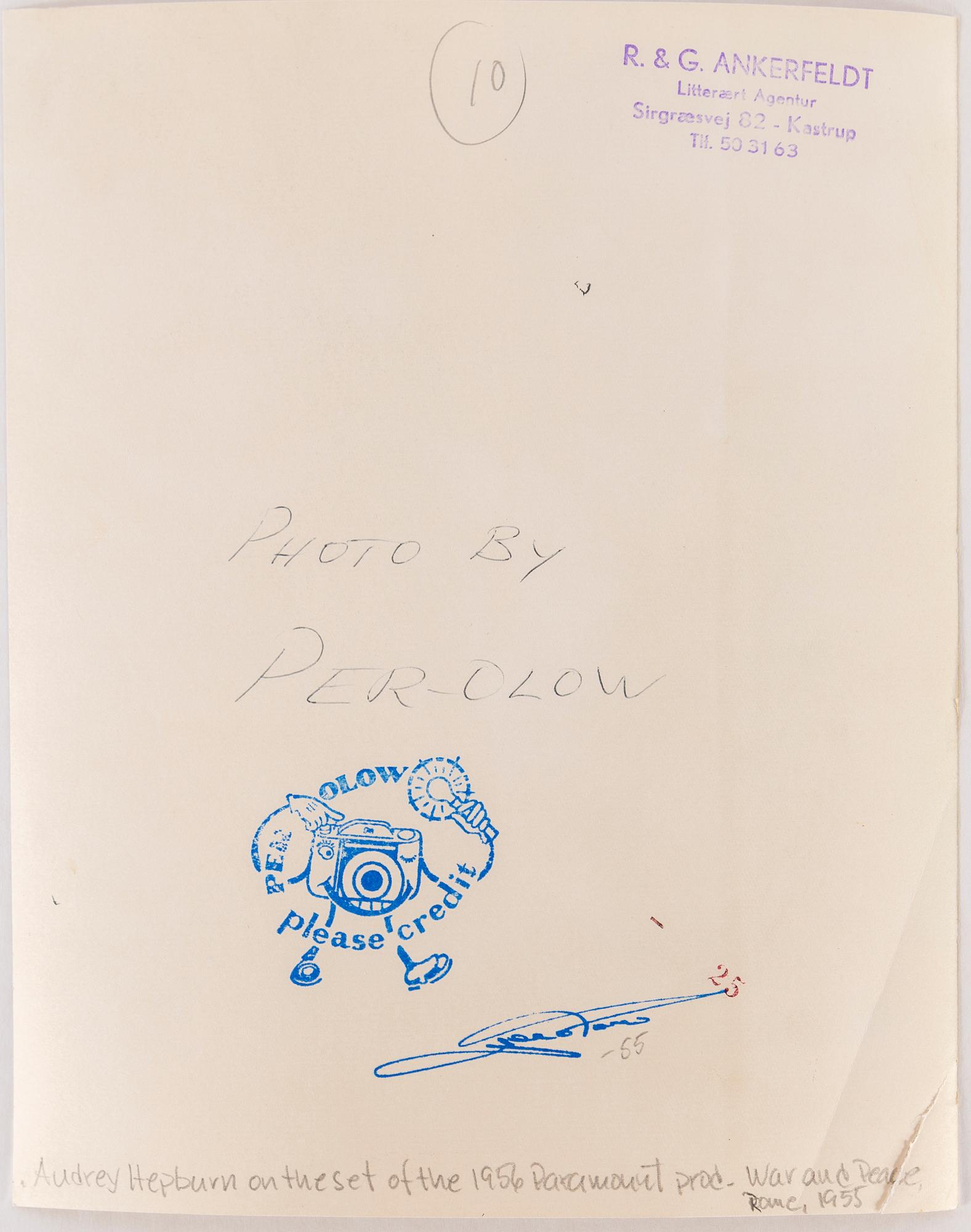 PER-OLOW ANDERSON, a photograph depicting Audrey Hepburn, signed with stamp and dated 1955.