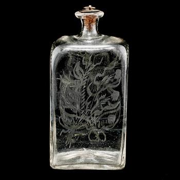 BRÄNNVINSFLASKA, glas, 1800-tal.