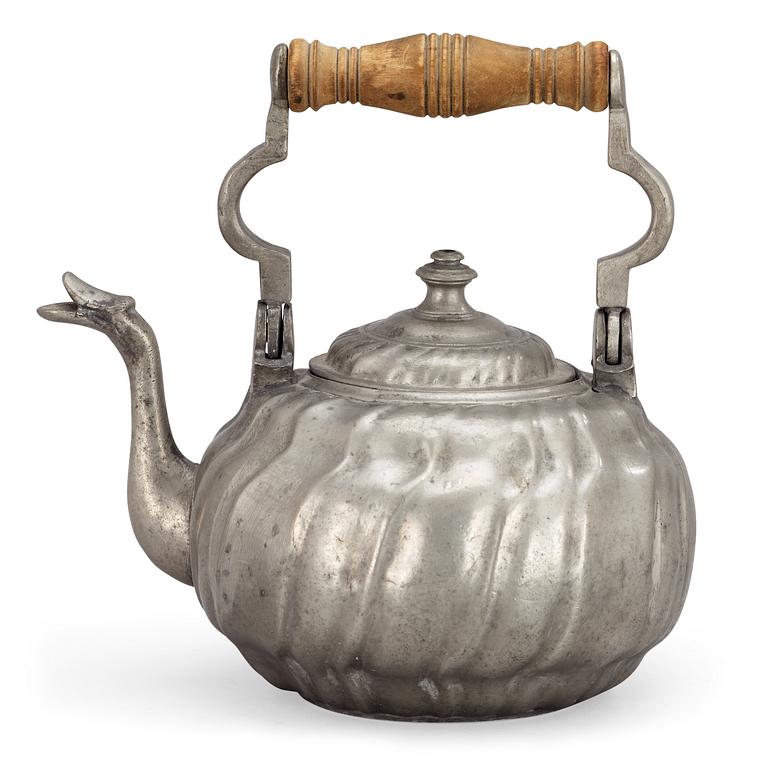 A Swedish Rococo pewter tea pot by G. Östling.