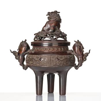 A Japanese insence burner with cover and liner, 19th Century.