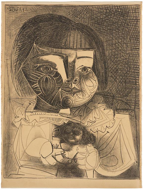Pablo Picasso, "Paloma et sa Poupée sur Fond noir".