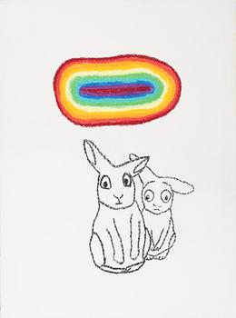Marianne Lindberg De Geer, pastel, "Rabbit tales - a study in postcoital depression".