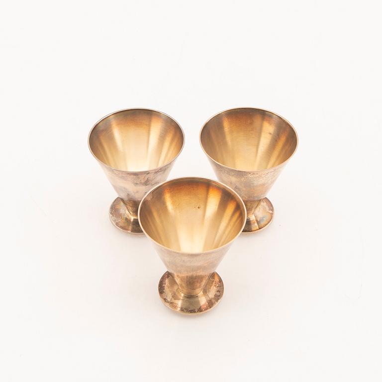 A set of three coctailglasses in siver by Wiwen Nilsson 1973-74, c. 250 grams.
