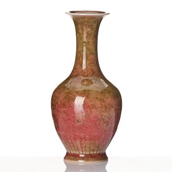 A peach-bloom vase and brushpot, Qing dynasty with Kangxi mark, the brushpot later.