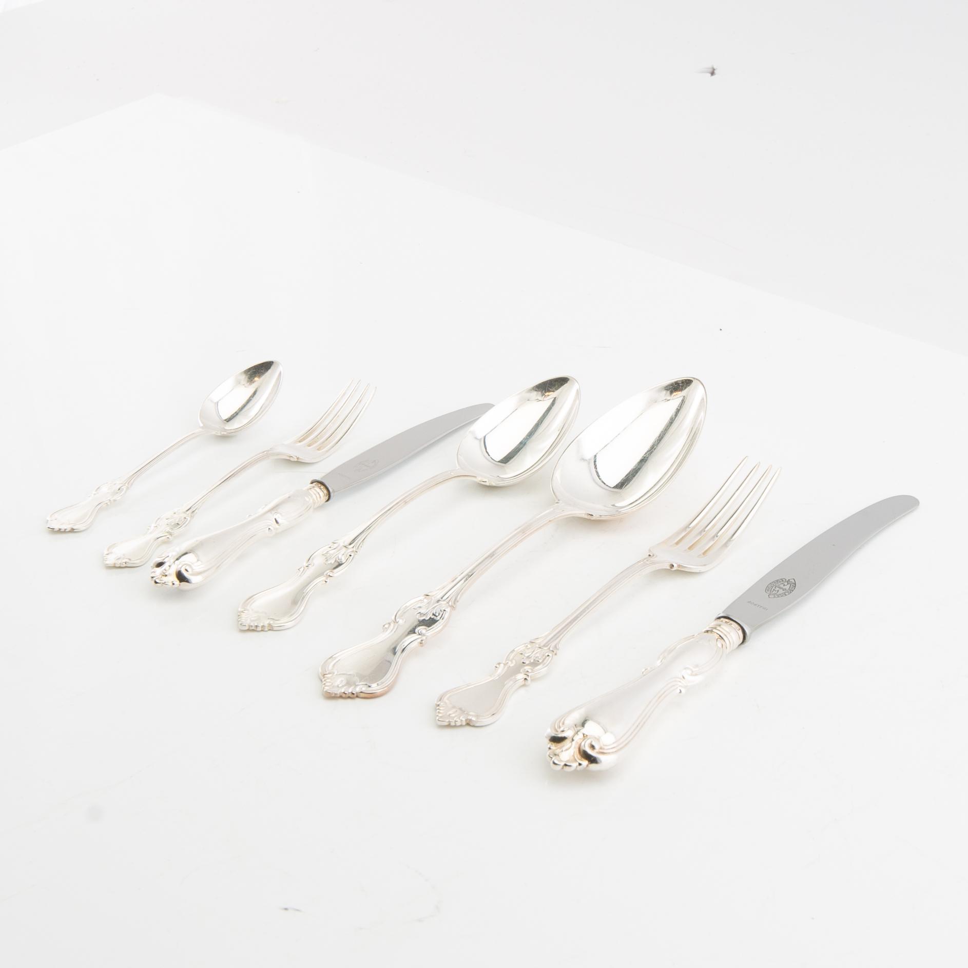 Cutlery, 86 dlr "Olga" silver CG Hallberg Stockholm 1950s.