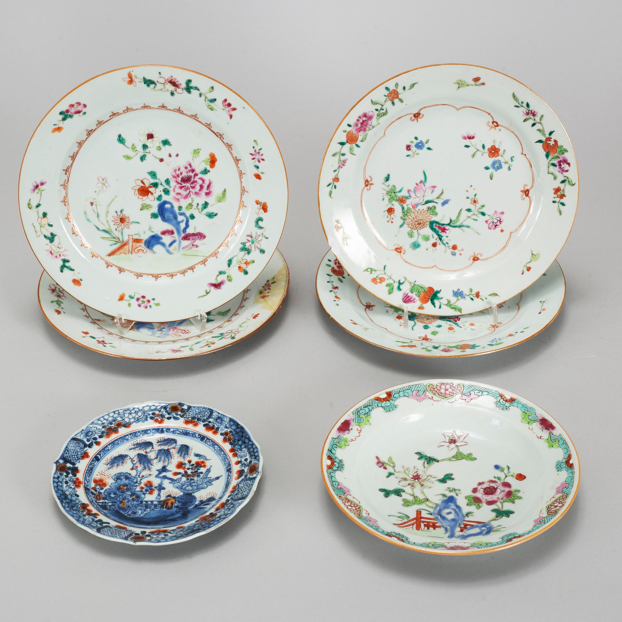 A group of famille rose and blue and white dishes, Qing dynasty, Qianlong (1736-95).