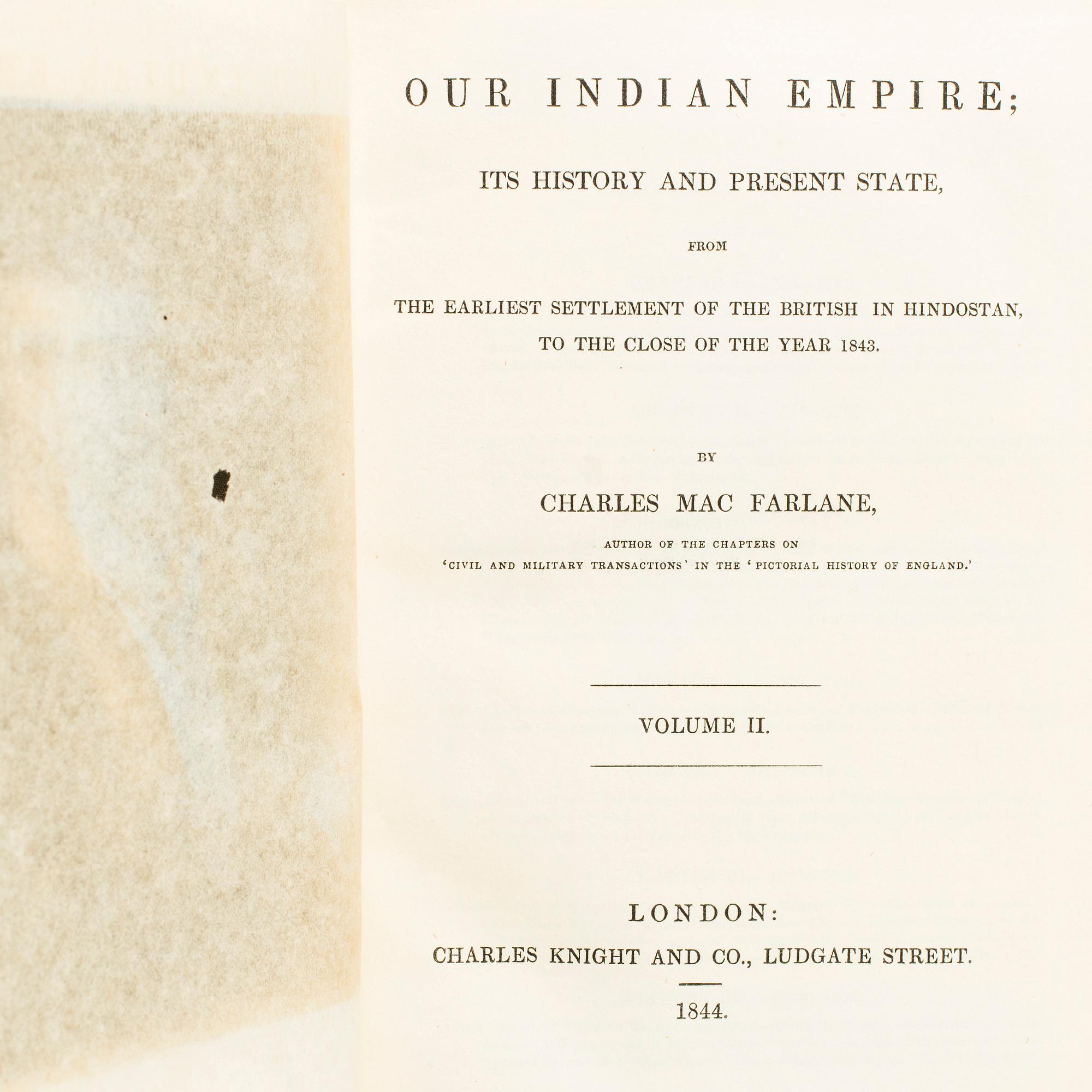 BOOK, 2+1 volumes, about India, among others, Mac Farlane "Indian Empire" part 1+2, 1844.