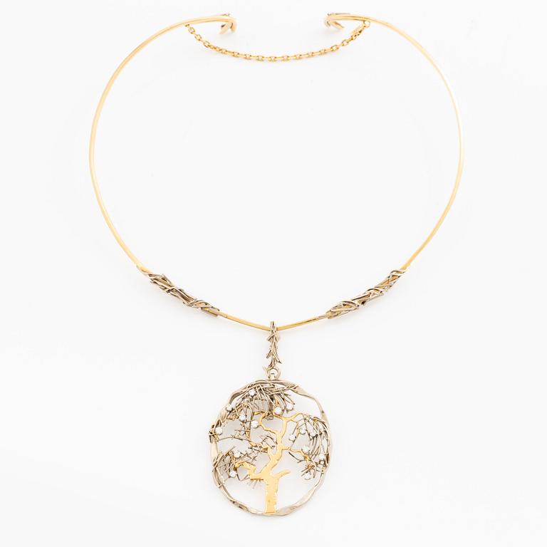 Claës E. Giertta, a necklace "Tree of Life", 18K gold and white gold with round brilliant-cut diamonds, Stockholm 1982.
