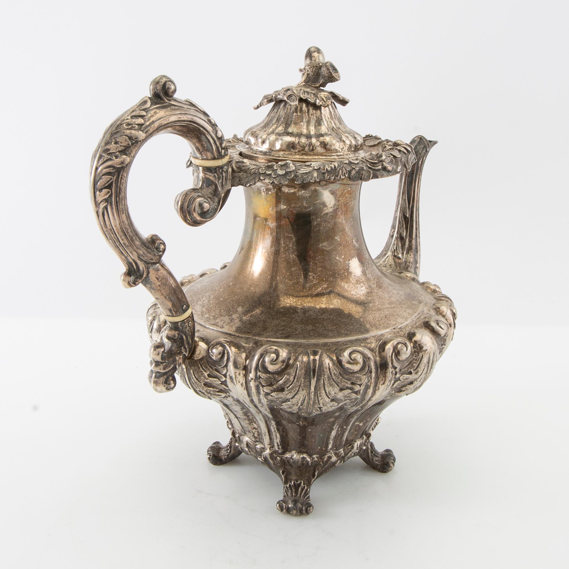 Gustaf Möllenborg, coffee pot in the neo Rococo style, silver, Stockholm 1842.