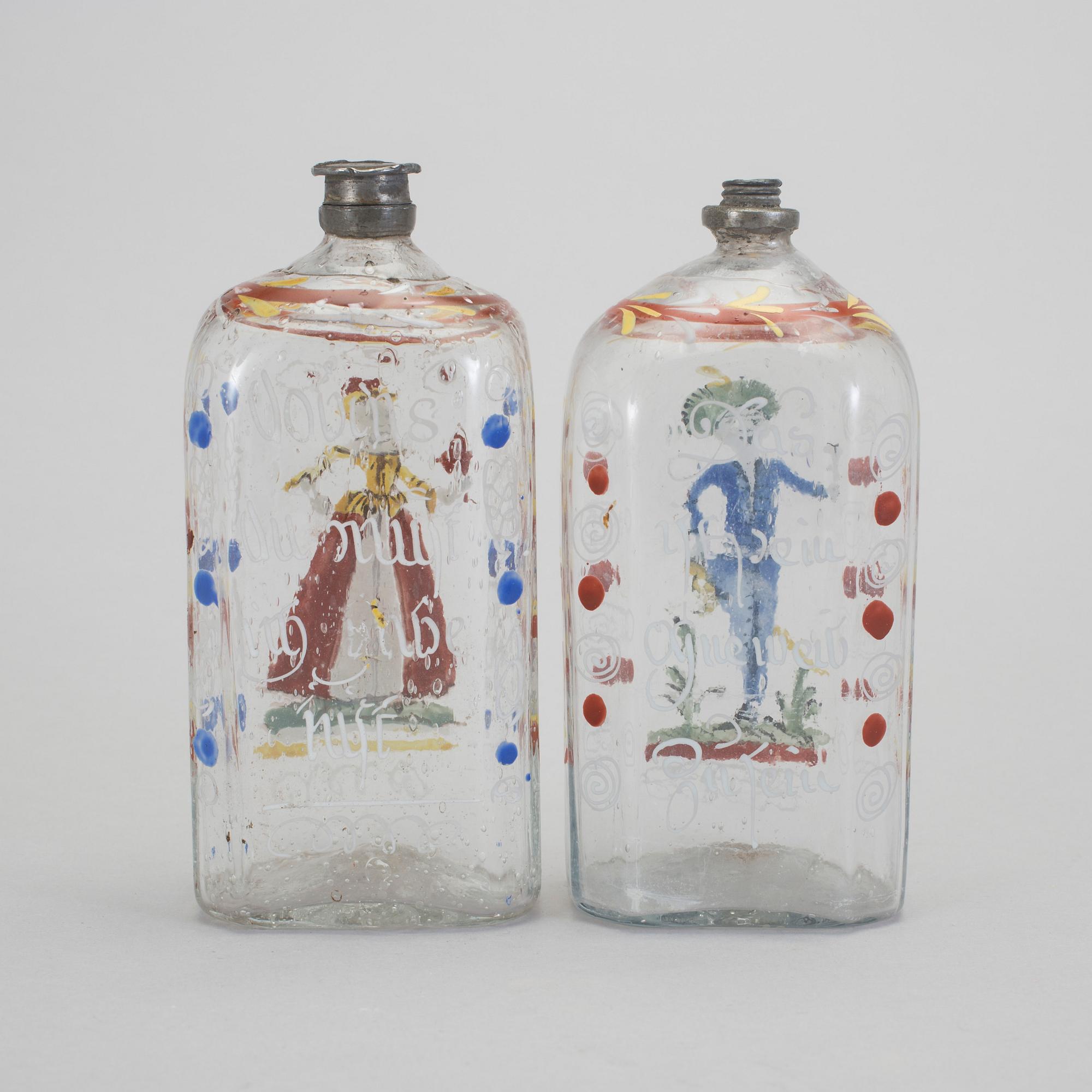 FLASKOR, glas, 2 st, Tyskland 1700-tal.