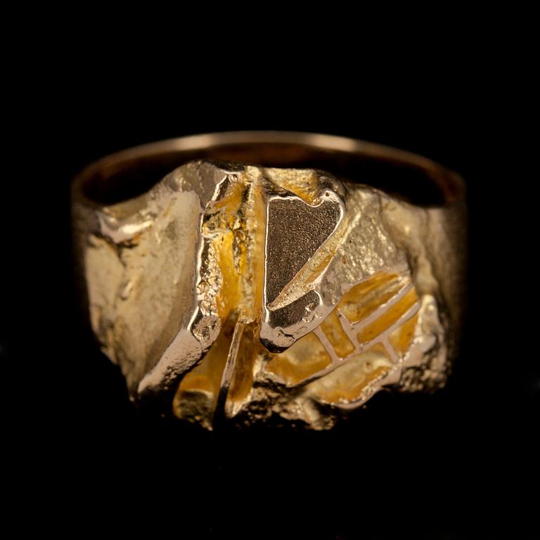 SORMUS, kultaa 14K, "Samurai", Björn Weckström Lapponia 1987. Paino 8,8 g.