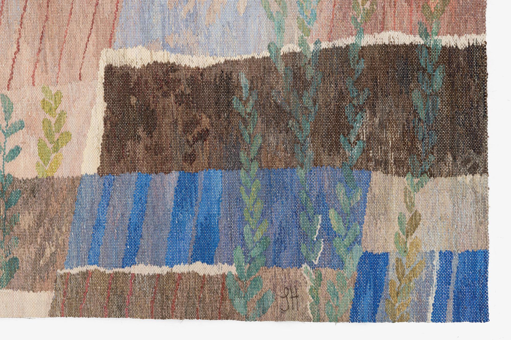 Susanne Henriques, a tapestry triptych, 'Strukturerad natur' c. 223 x 176 (one 165) cm, signed AB MMF SH.