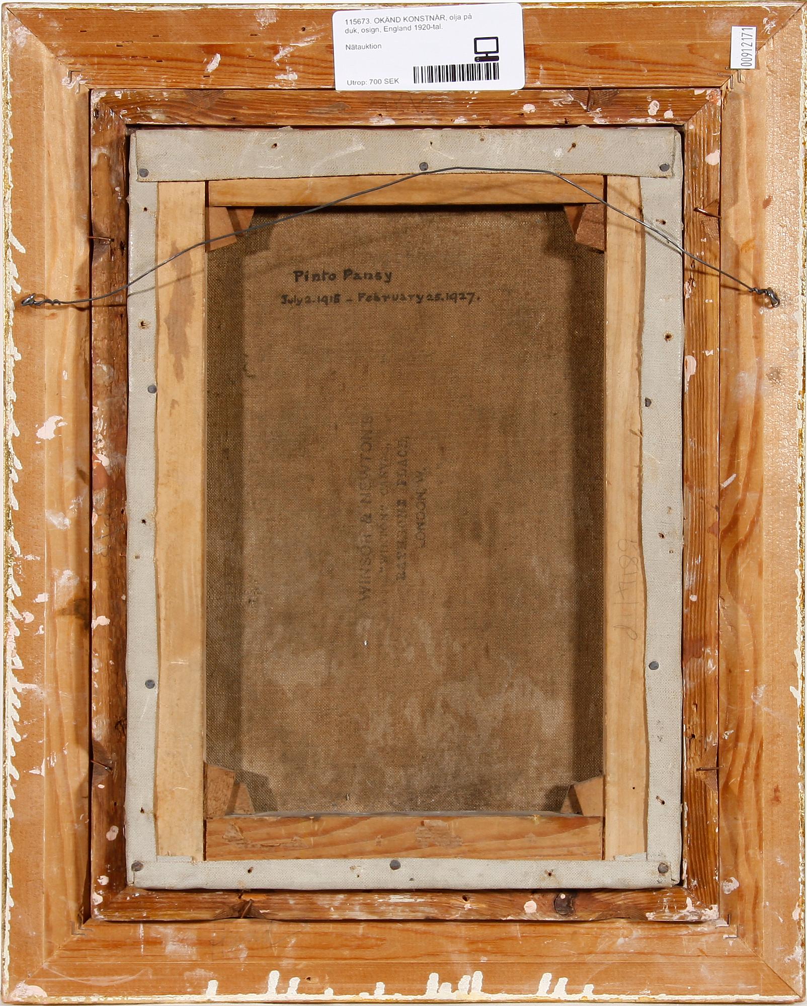 OKÄND KONSTNÄR, olja på duk, osign, England 1920-tal.