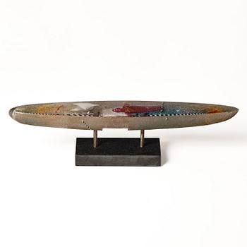Bertil Vallien, skulptur, båt, sandgjutet glas, Kosta Boda 1992.