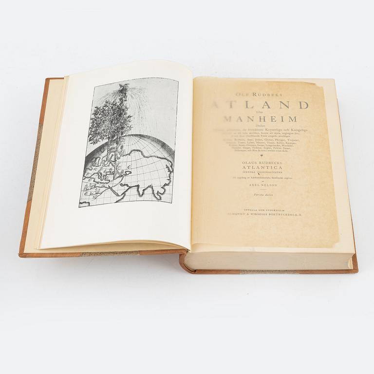 Olaus Rudbeck, Atlantica I-IV + taflor. Utgiven av Axel Nelson, numrerad bibliofilupplaga, Uppsala 1950.