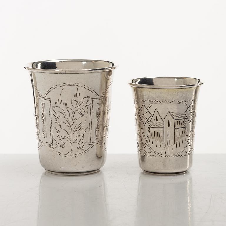 Bägare, 5 st, silver, Ryssland, 1800/1900-tal.