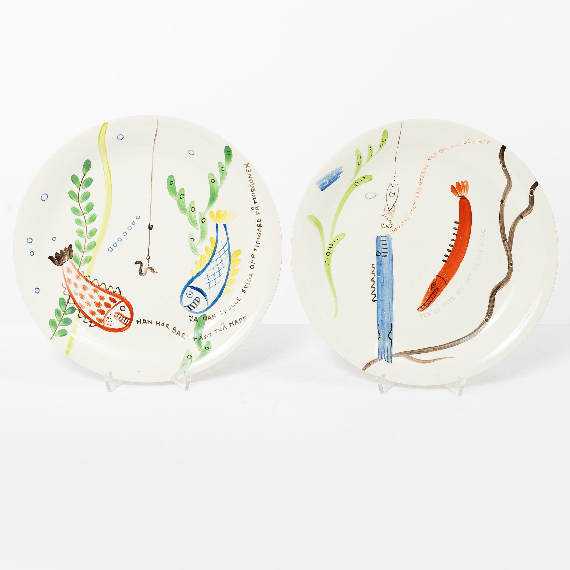 Stig Lindberg, Eight 'Löja' plates, Gustavsberg.