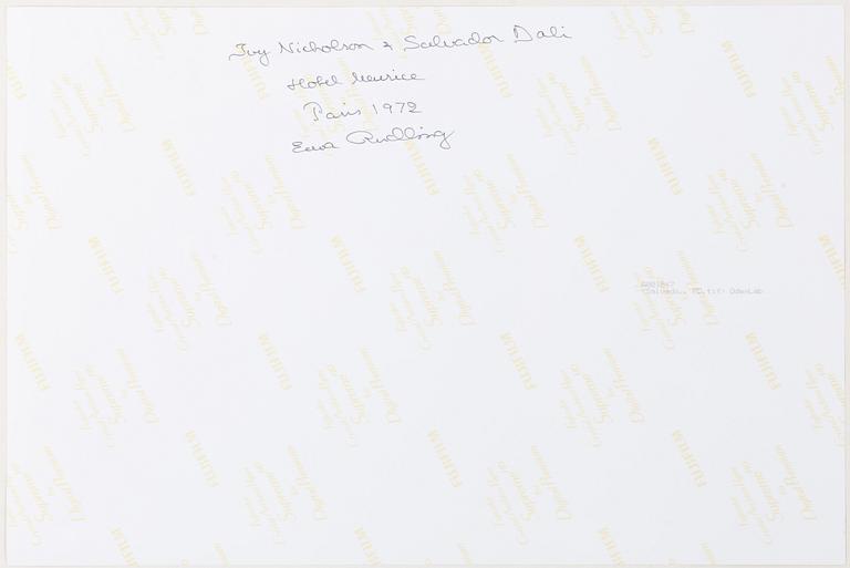 Ewa Rudling, "Joy Nicholson & Salvador Dali, Hotel Meurice, Paris" 1972.