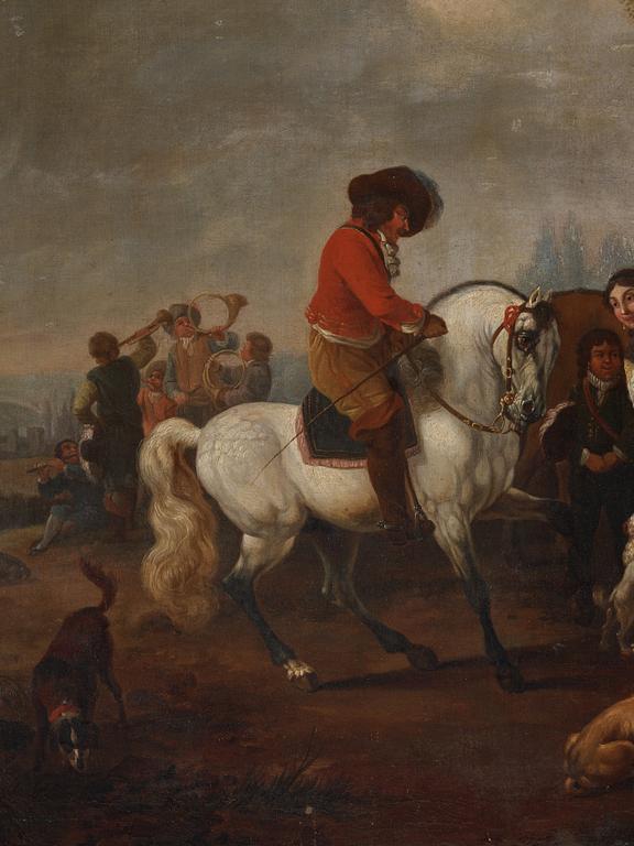 Philips Wouwerman Follower of, Landscape with figures and horse men, a pair.