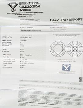 HÄNGE, med briljantslipad diamant ca 1.52 ct. Vikt 4,7 gram.