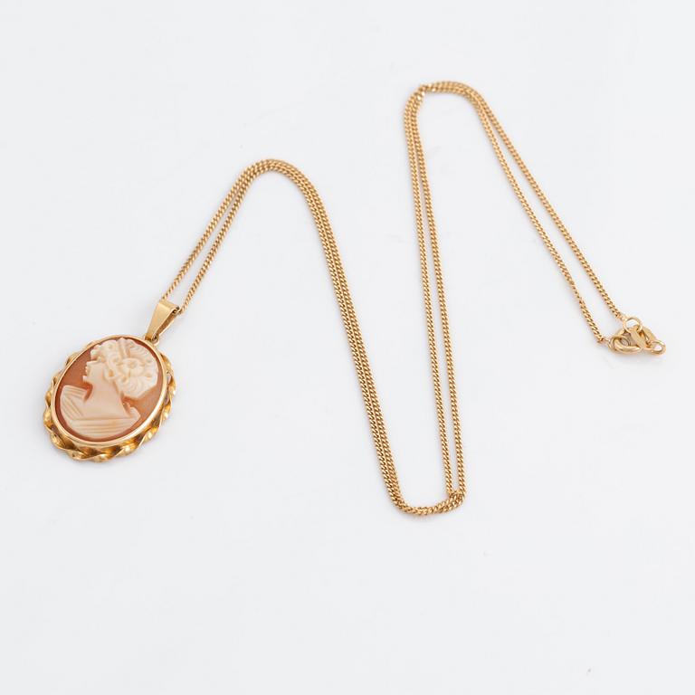 Smyckesset, 3-delar, guld med snäcklascamé.