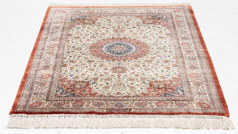 A silk Qum, Central Persia, signed Jashmedi c. 141 x 103 cm.