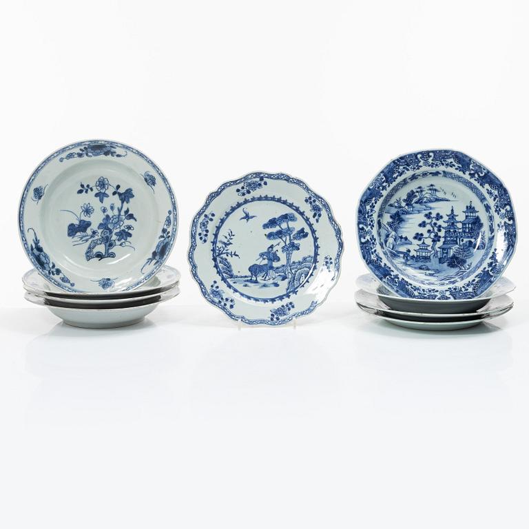 Nine blue and white porcelain plates, China, Qianlong (1736-95).