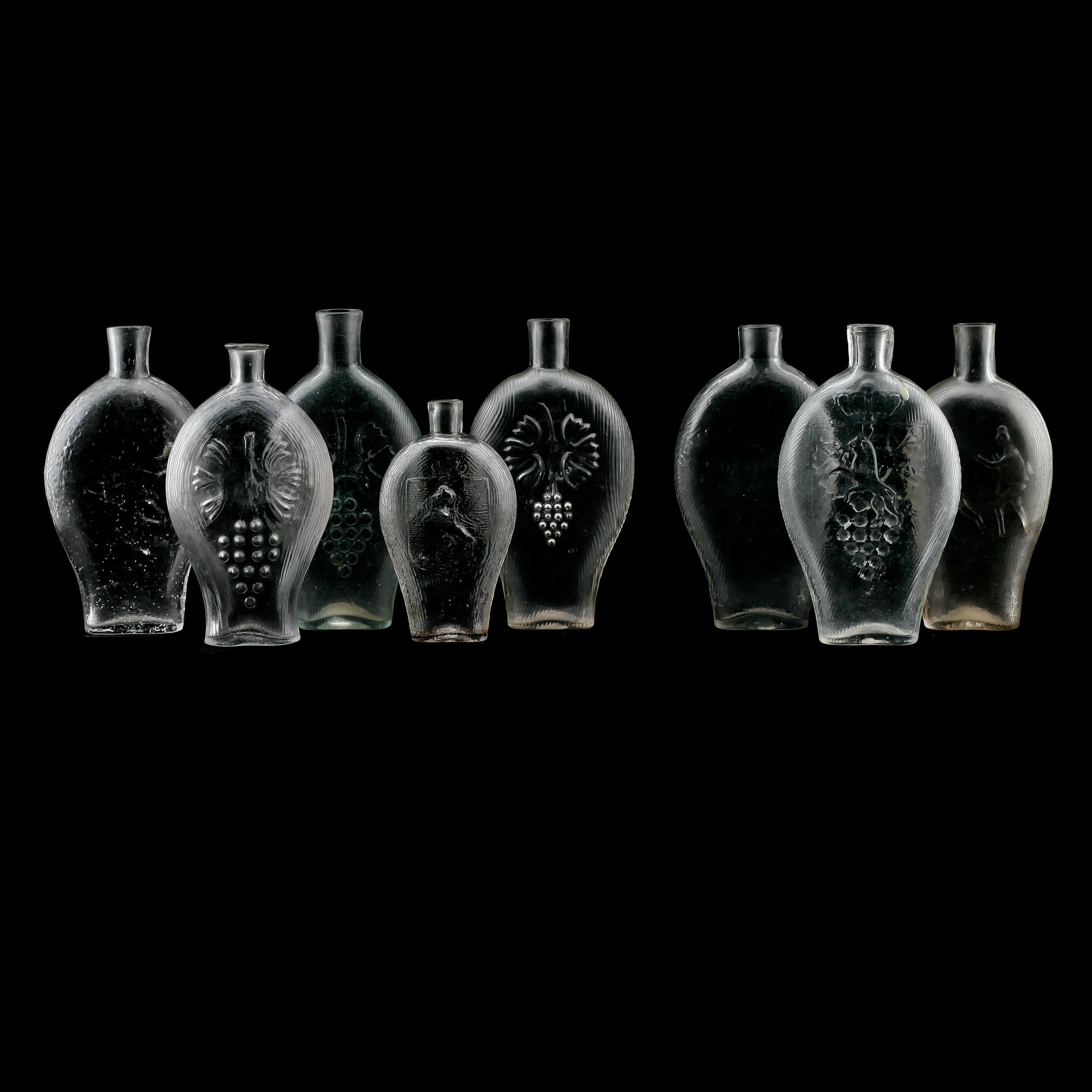 LOMMEFLASKOR, 8 st, glas, 1800-tal.