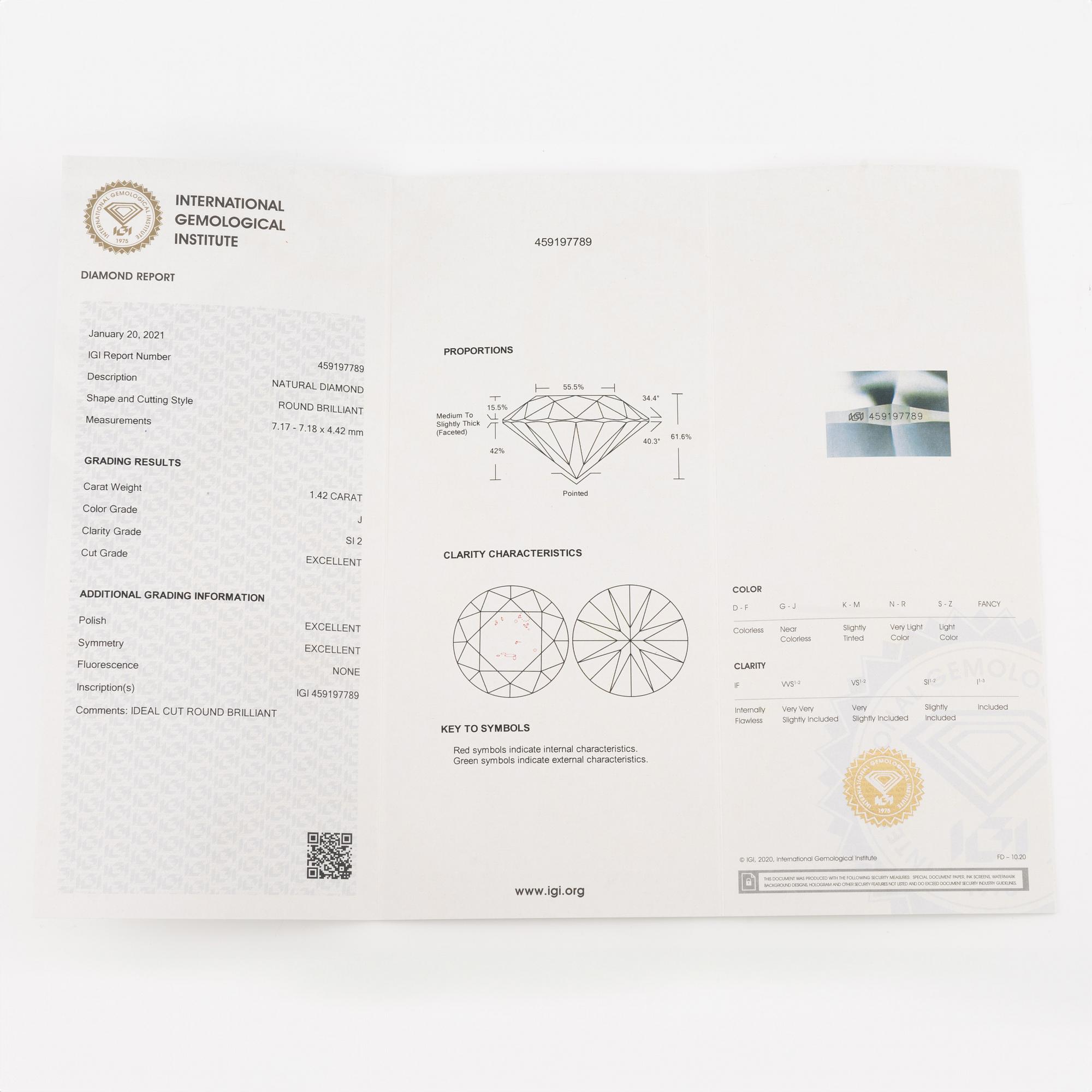 Ring 18K white gold with brilliant-cut diamond 1.42 ct.