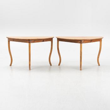 A pair of pine and birch tables, late 19th Century.