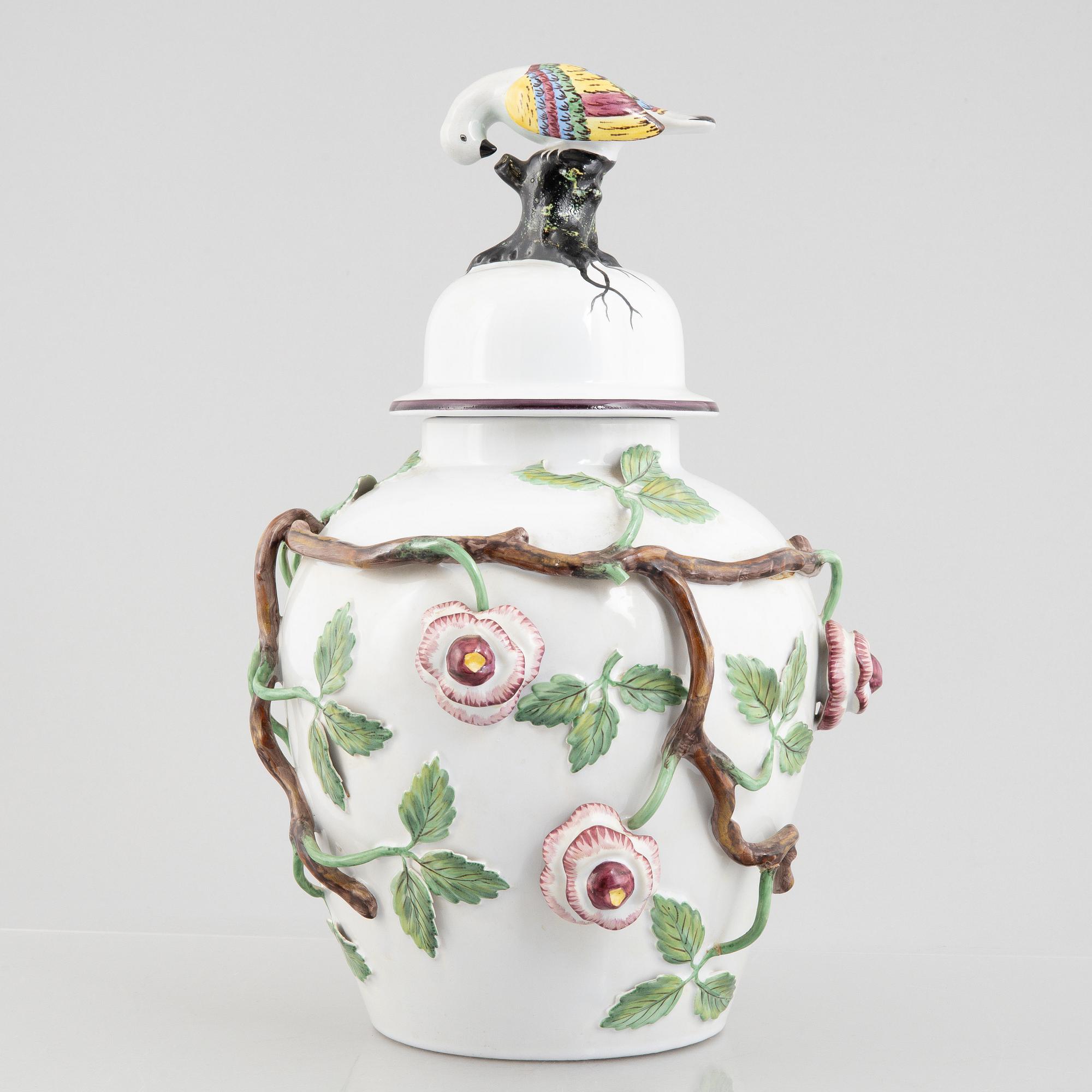 Rococo style decorative lided vase, Rörstrand, 20th Century.