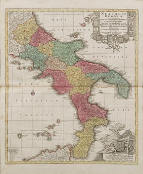 MAP, COPPER ENGRAVING, TOBIAS CONRAD LOTTER "Neapolis Regnum"  from Atlas Novus 1770.